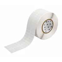 This precut label roll consists of gray metalized polyester labels measuring 3 11/32 in x 1/2 in. The material is halogen-free and compatible with the i7100 printer series. Typical applications include industrial identification, electrical panel marking, and asset tracking where durable, heat-resistant labels are required