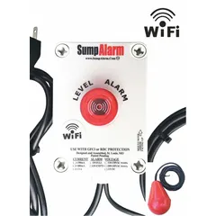 This Wi-Fi enabled liquid-level alarm operates on 120V AC and includes a tether float switch for high-level detection. It provides a 90 dB audio/visual alarm with auto/manual reset for one alarm input. Suitable for monitoring water levels in sump pits, tanks, or basins.