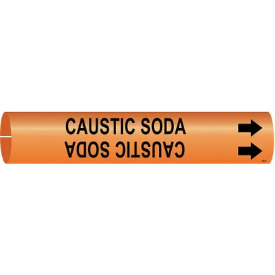 BRADY Pipe Marker: Caustic Soda, Orange, Black, Fits 1 1/2 to 2 3/8 in Pipe O.D. - Caustic Soda Snap-On Pipe Markers