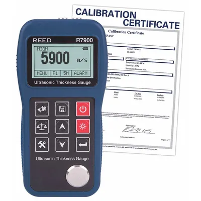 REED INSTRUMENTS Ultrasonic Thickness Gauge: Carrying Case/Probe/Ultrasonic Couplant Gel - Data Logging Ultrasonic Thickness Gauges