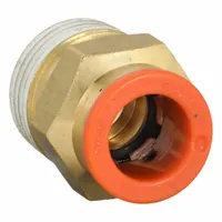 Brass push-to-connect adapter fitting with 3/8" BSPT male thread for connecting 3/8" OD polybutylene or brass tubing. Used in pneumatic systems, fluid handling, and industrial automation for quick, leak-free connections without tools