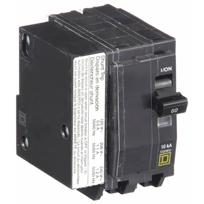 SQUARE D Miniature Circuit Breaker: 60 A, 120/240V AC, Single Phase, 10kA at 120/240V AC - QO Series, Plug-In Square D Miniature Circuit Breakers