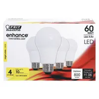 FEIT ELECTRIC Compact LED Bulb: Medium Screw (E26), LED, (A) Classic, A19, 8.8 W Watt, 3000K (MPN OM60/930CA10K/4)