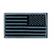 HEROS PRIDE Embroidered Patch: Reverse/U.S. Flag, 3 3/8 in x 2 in, Black/Silver, Plastic, Sew-On (MPN 0044)