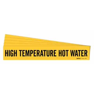 BRADY Pipe Marker: High Temp Hot Water, Yellow, Black, Fits 2 1/2 to 7 7/8 in Pipe O.D. - High Temperature Hot Water Adhesive Pipe Markers