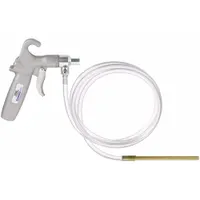 Lever body spray gun with siphon tube for drawing coatings from a container. Features a 1/4 in female NPT connection, 12 gph siphon flow rate, and a liquid shutoff valve for flow control. Suitable for applying paints, primers, and industrial finishes