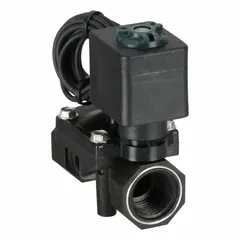 This 2-way, 2-position normally closed solenoid valve is designed for remote pilot applications. It features a 1/2 in pipe size, operates on 12V DC, and has a dust tight coil enclosure. Suitable for controlling the flow of compatible fluids or gases in industrial systems requiring a 12V DC signal.