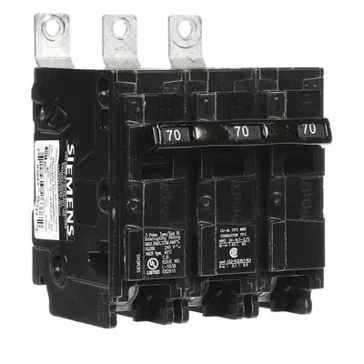 Siemens B370 BL Series Miniature Circuit Breaker, 70A, 240V AC, 3-Pole, Bolt-On - B Series, Bolt-On Siemens Miniature Circuit Breakers