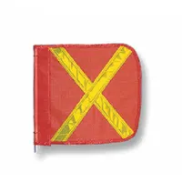 Orange replacement flag for whip-style warning systems, featuring a yellow reflective X pattern for enhanced visibility in low-light conditions. Measures 16 inches in both height and width. Suitable for marking slow-moving or stationary vehicles and equipment in industrial, construction, or utility settings