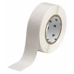 This precut label roll measures 1/8 in x 1 1/2 in and is made of white matte polyimide. It is rated for temperatures from -94°F to 572°F and is compatible with the i5100 printer series. Typical applications include circuit board labeling, wire marking, and asset tracking in environments requiring heat or chemical resistance.