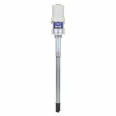 This GRACO stub pump is a standard dispensing piston drum pump with a maximum flow rate of 12.1 gpm. It is designed for direct-mount drum dispensing applications, transferring fluids such as paints, inks, and adhesives in industrial settings.