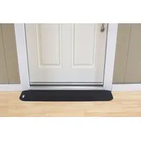 This 46-inch-long rubber ramp provides a gradual transition over door thresholds for wheelchairs, carts, and walkers. Its black rubber construction offers a slip-resistant surface suitable for commercial and industrial doorways. The ramp meets ADA compliance requirements for accessibility