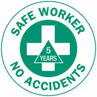 Hard Hat Label: Safe Worker No Accidents 5 Years, 2 in Dia, English, Non-Reflective, 4 Labels, 4 PK (MPN 49553)