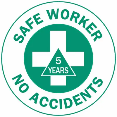BRADY Hard Hat Label: Safe Worker No Accidents 5 Years, 2 in Dia, English, Non-Reflective - Safety