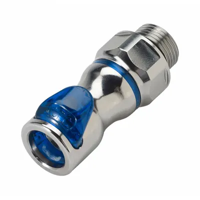 CPC Quick Connection Coupling: Straight, 3/8 in Pipe Size, Cool Blue - Chrome-Plated Brass Quick-Disconnect Tube Fittings