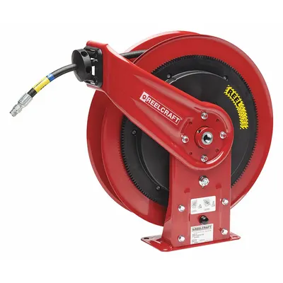 REELCRAFT Spring Return Hose Reel: 50 ft (3/8 in I.D.), 3/8 in MNPT, 2,600 psi Max Op Pressure - Controlled-Retraction Air or Water Spring-Return Hose Reels