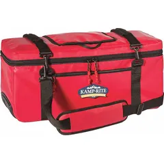 This duffle bag cooler from KAMP-RITE TENT COT is a soft-sided cooler with a 36 qt capacity, holding up to 36 cans. It is designed for portable insulation to keep food and beverages cold during outdoor activities, camping, or job sites.