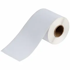 Continuous label roll measuring 4 inches by 100 feet, made of white matte polyester for indoor use. The material is inkjet print-receptive and compatible with the J2000 printer series. Suitable for industrial asset identification, cable marking, and safety labeling.