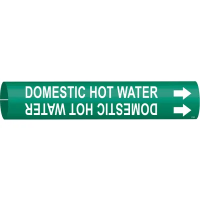 BRADY Pipe Marker: Domestic Hot Water, Green, White, Fits 4 to 6 in Pipe O.D. - Domestic Hot Water Snap-On Pipe Markers