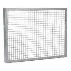 Steel outlet guard with baked enamel finish and 1/2-inch wire spacing. Includes mounting hardware. OSHA compliant. Designed for use with compatible equipment to protect outlets while allowing airflow.