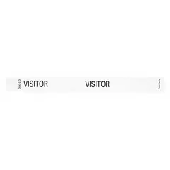 Tyvek security wristband for temporary visitor identification. White, 10 inches long by 1 inch wide. Pack of 500. Part number VIS-TA-09.