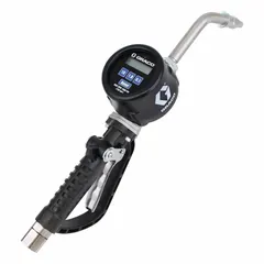 This GRACO digital metered preset dispense gun is pressure activated with a maximum flow rate of 8 gpm. It features a stainless steel nozzle body and spout with a rigid nozzle extension and a 1/2 in NPT spout connection. Wetted materials include acetal, aluminum, carbon steel, Geolast, nitrile rubber, and stainless steel. Suitable for precise dispensing of lubricants, oils, and other non-corrosive fluids in industrial fluid transfer applications.