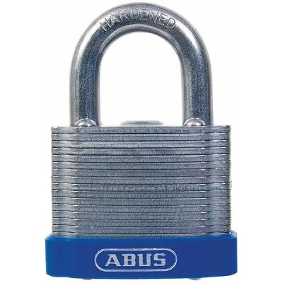 ABUS Padlock: Steel, Unfinished, Silver, Std Shackle, Steel, 63/64 in Vert Clearance - Standard Shackle Master Keyed Padlocks