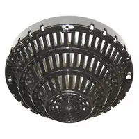 Indoor wall-mount smoke detector guard made of black polycarbonate. Protects smoke detectors from vandalism and accidental damage while allowing smoke to reach the detector. Includes mounting hardware for flush mounting