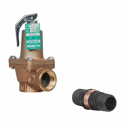 Watts Relief Valve: FNPTF x FNPTF, 3/4 in x 3/4 in, Bronze - ASME Section XIII Hot Water Pressure Relief Valves