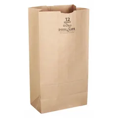 Kraft paper grocery bag with dimensions 7 1/6 in width, 4 1/2 in depth, and 13 3/4 in height. Supplied in a 400-pack for high-volume checkout or packing applications. Suitable for standard grocery or retail carry-out use.