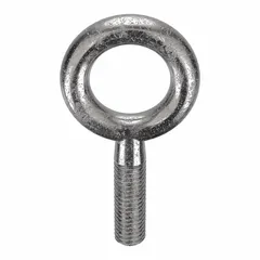 This 18-8 stainless steel plain eye bolt without shoulder has a 3/8"-16 thread size. It is designed for lifting, pulling, or securing loads in industrial applications such as machining and material handling. Made in the USA, nut not included.