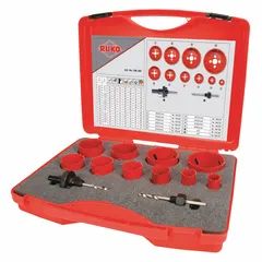 This 12-piece hole saw kit is constructed from high-speed steel with 7 teeth per inch and a maximum cutting depth of 38 mm. Suitable for cutting holes in wood, metal, and plastic for plumbing, electrical, and HVAC installations.