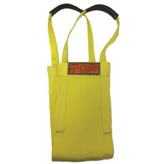 This STREN-FLEX Type 9 cargo web sling is constructed of yellow nylon with 2 plies and features attached eyes for lifting and rigging. It has a sling length of 18 ft, eye length of 12 in, and sling width of 16 in. The sling includes a wear-resistant tag for identification and is designed for general material handling applications.