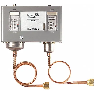 JOHNSON CONTROLS Dual Pressure Control: SPST, 12 in Hg to 80 psi Low Side, 100 psi to 500 psi High Side - Dual Pressure Controls