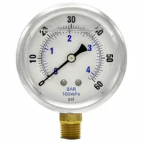 This low operating pressure differential gauge from the 251L4 series uses a Bourdon tube sensor to measure pressure differences. It features a 1/4 in NPT male connection, ±1.5% gauge accuracy, and an IP65-rated brass housing. Typical applications include monitoring differential pressure in HVAC, filtration, and process control systems