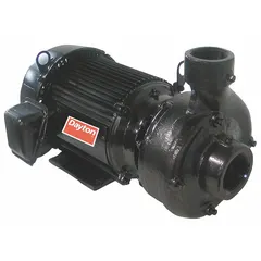 Straight centrifugal pump with 10 hp motor, TEFC enclosure, and 208-230/460V three-phase power. Delivers up to 190 ft head. Features 2 1/2-inch intake and 2-inch discharge. Suitable for water circulation, transfer, and boosting in industrial and commercial systems.