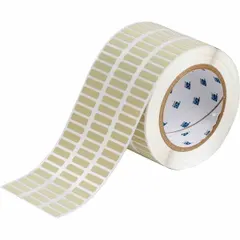 Precut label roll measuring 1/4 in x 29/32 in, made of polyimide with a permanent adhesive in yellow matte finish. Designed for use with the BBP81 printer series. Suitable for industrial labeling applications requiring heat and chemical resistance, such as circuit board and component identification.