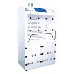 This light duty ducted fume hood from AIR SCIENCE is designed for laboratory ventilation and containment of chemical vapors, fumes, and particulates. It features a 4 ft overall width, 28 in overall depth, and includes a work surface. The unit operates on 120V AC and is finished in white. Blower and base/stand are not included.