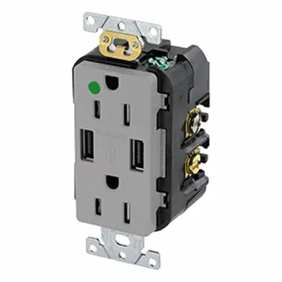 LEVITON T5632-HGG Hospital-Grade Duplex Receptacle with USB Chargers - Hospital-Grade Receptacles with USB Chargers