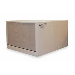 This single-inlet ducted evaporative cooler operates on 115V AC and measures 34-5/8 x 42 x 48 inches with an 8-inch pad thickness. The drive package is included and requires assembly. Suitable for residential ducted installations in dry climates.
