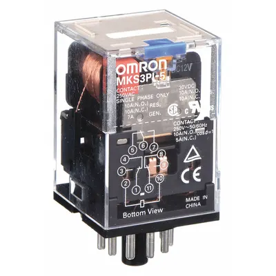 OMRON General Purpose Relay: Socket Mounted, 10 A Current Rating, 12V DC, 3PDT - Socket-Mounted Relays