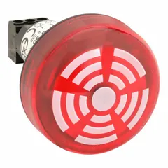 This WERMA buzzer alarm with steady light provides both audible and visual signaling for industrial control panels and automation systems. It operates on 24V DC with low power consumption suitable for PLC control. The unit features screw terminal connections and a wall-mount design, with overall dimensions of 2 29/32 in height and length, and 1 15/16 in width.