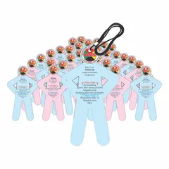 Set of 32 cardstock patient victim cards in powder blue, each 10 inches wide. Includes mini treatment area tarps. Used for triage drills and emergency preparedness training exercises.