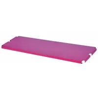 This removable shelf is constructed of steel with a red finish. It measures 60 inches in overall length, 16 inches in overall width, and 1 1/16 inches in overall height. Designed for use with narrow tall-handle platform trucks, it provides additional organizing and transporting capacity in material handling applications
