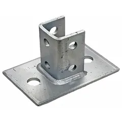 Post base for single 1-5/8 in x 1-5/8 in strut channel. Features 6 holes with 9/16 in diameter. Used to secure vertical strut channel to floors or structures.
