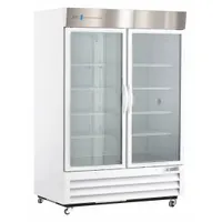 This upright chromatography refrigerator provides a 1°C to 10°C temperature range for storing temperature-sensitive samples and reagents. The 49 cu ft unit features a right-opening swing glass door for easy viewing and access. It uses R-290 refrigerant and includes a temperature alarm. Typical applications include storage of chromatography samples and reagents in laboratory settings
