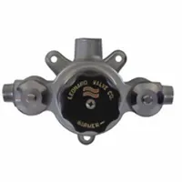 Thermostatic mixing valve with 3/4 in inlet and outlet connections. Includes check-stops and wall support for simplified installation. Used to blend hot and cold water to a set outlet temperature at point-of-use fixtures