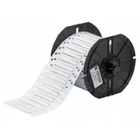Polyolefin white matte sleeve label roll for wire identification. Each label measures 1/8 in x 2 in and fits 16 AWG to 22 AWG wire gauge. Compatible with i3300 printer series. Used in industrial electrical applications for marking control panels and machinery