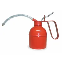 This lever-grip oil dispenser has a 16 fl oz capacity and a 7 in flexible spout for reaching confined spaces. The tin-coated steel body houses a steel pump with two ball valves, enabling controlled delivery of a drop or stream of lubricating oil. Suitable for manual lubrication tasks in maintenance and assembly settings