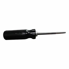 Tire de-nailer with recessed tip for pushing nails or puncturing objects back through the tire. Constructed of steel and plastic. Overall length 6 13/32 in, width 1 1/16 in. Includes one de-nailer. Used in tire repair and fleet maintenance for removing puncturing objects.